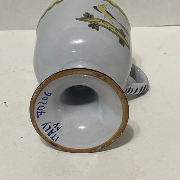 Stunning Vintage Italian Pottery Painted Bird Goblet With Handle Pedastal Mug - Picture 5 of 5